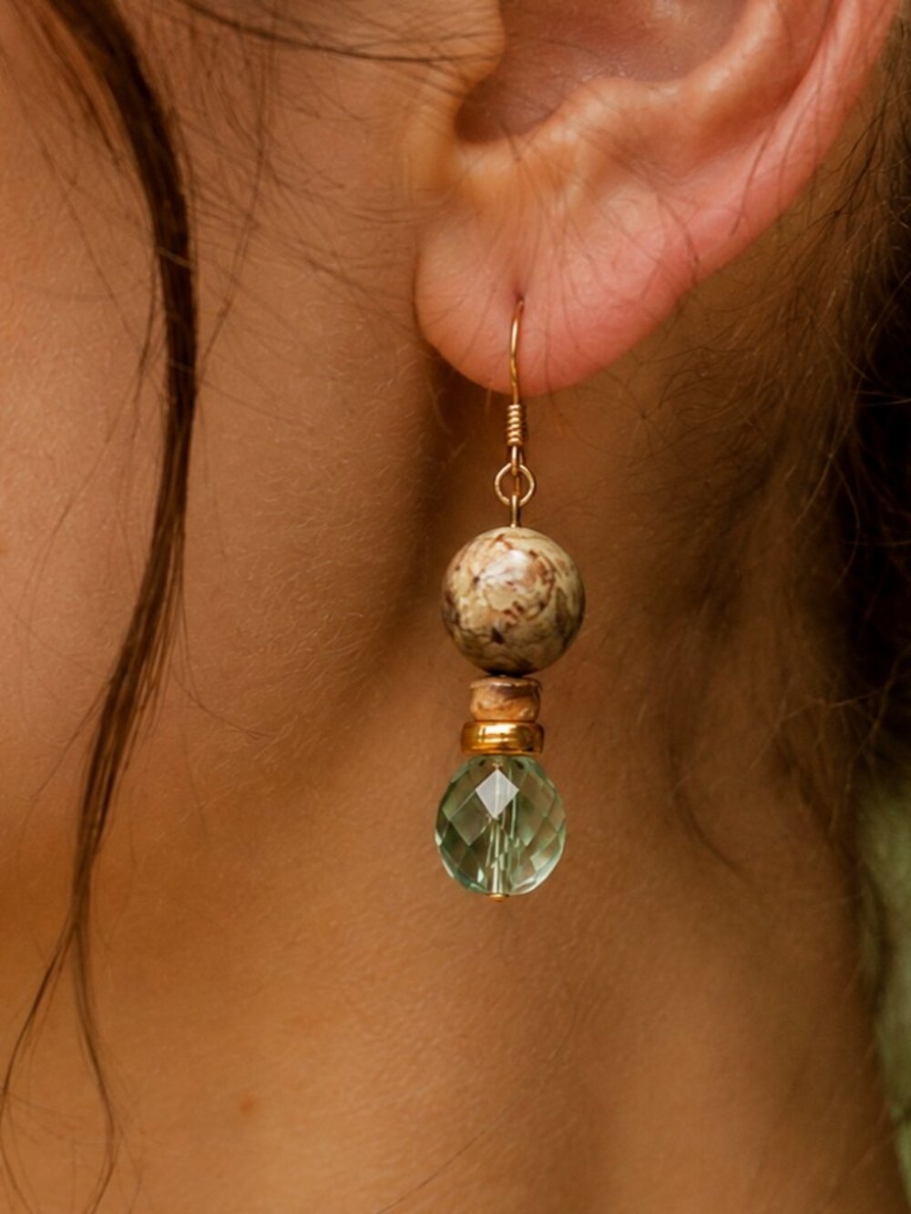 Jasper Gemstone & Glass Earrings, Boho Crystal Earrings, Cottagecore Garden